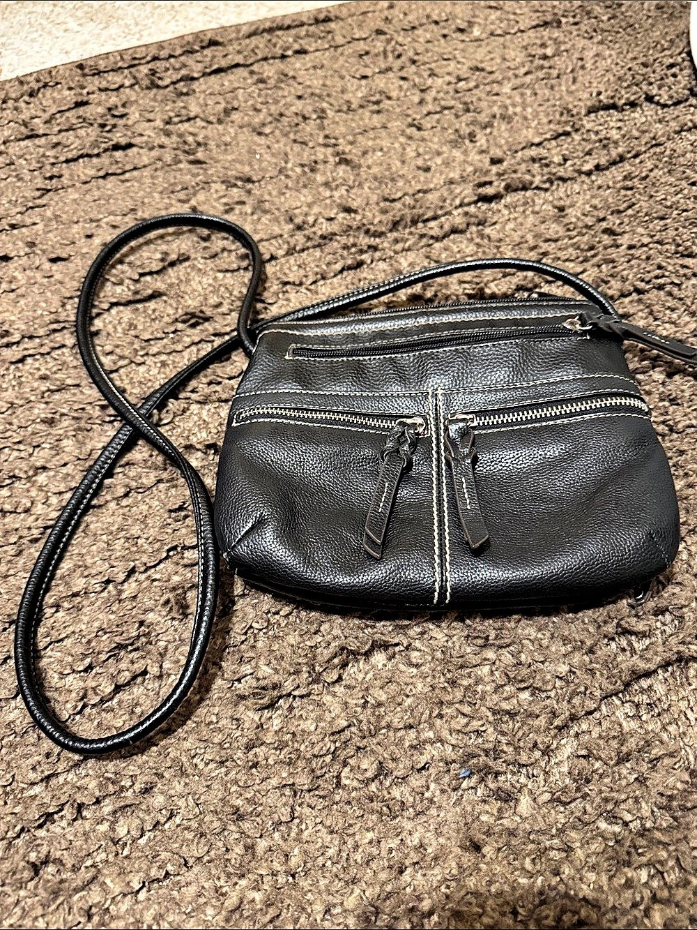 Tignanello Striped Lined Crossbody Bag in Black & Red